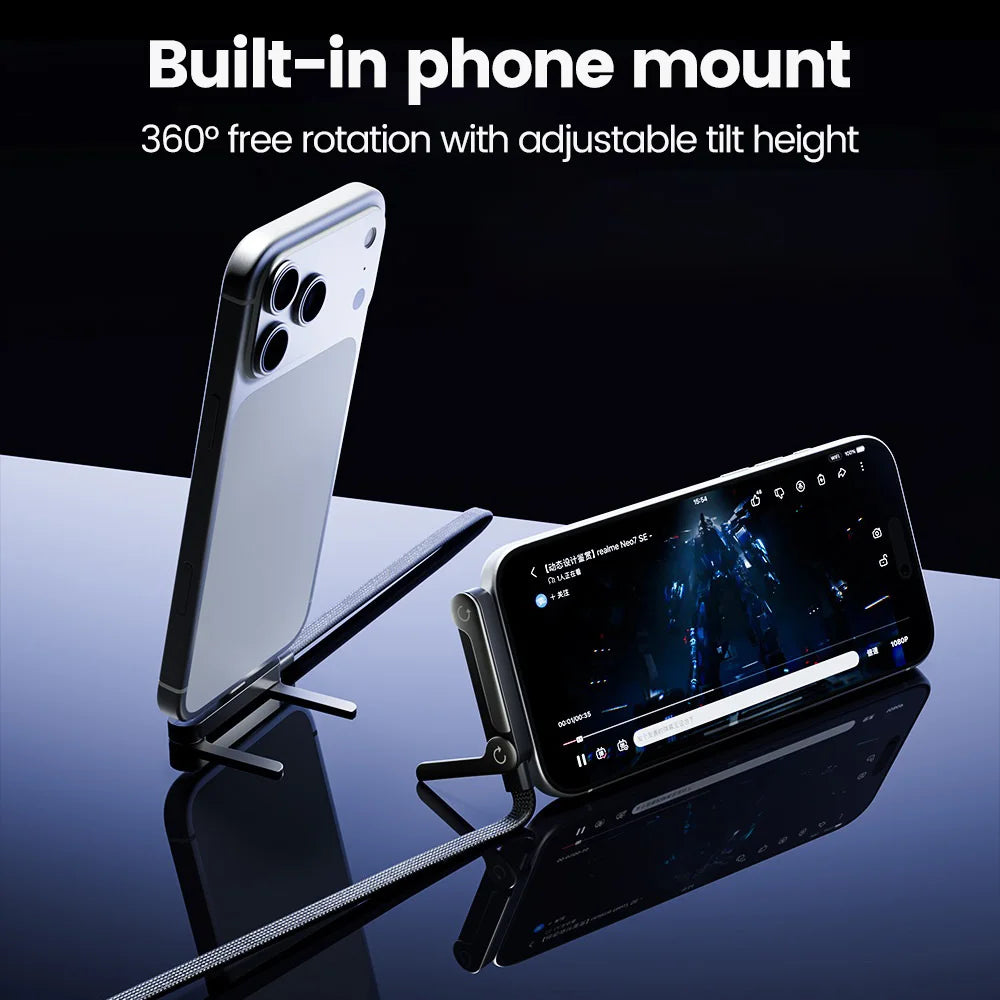 240W 2-in-1 Type C to USB C Fast Charging Data Cable Foldable Phone Holder Type C Fast Charging cabo For iPhone 17 Black/Orange