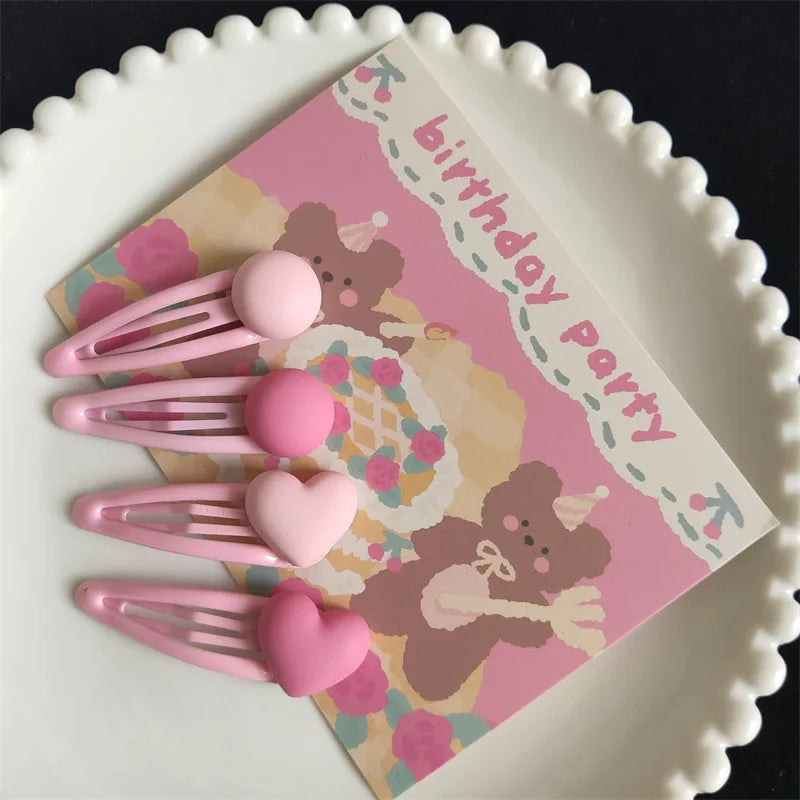 Children Pink love and Pink Ball Hairpins Simple Matte Texture Hair Clips Sweet Girls BB Side Clips Hairgrip Barrettes Headwear