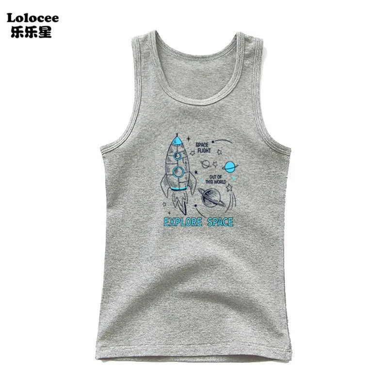 Kids Animal Sea Shark Sleeveless T-shirt 2023 Summer Children Tank Tops Baby Kids Cool Tees 3-14 Years Old