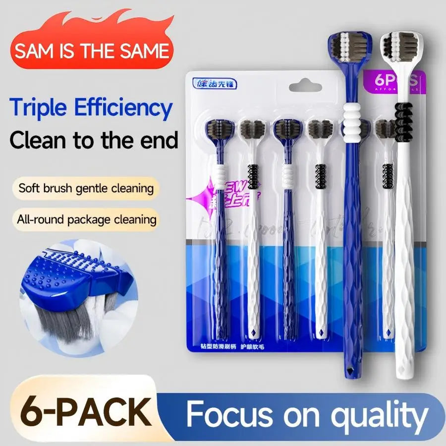 3D Manual Toothbrush 6pcs Three sided U-shaped Soft Toothbrush for Comprehensive Oral Cleaning for Adults, Men and Women, Couple
