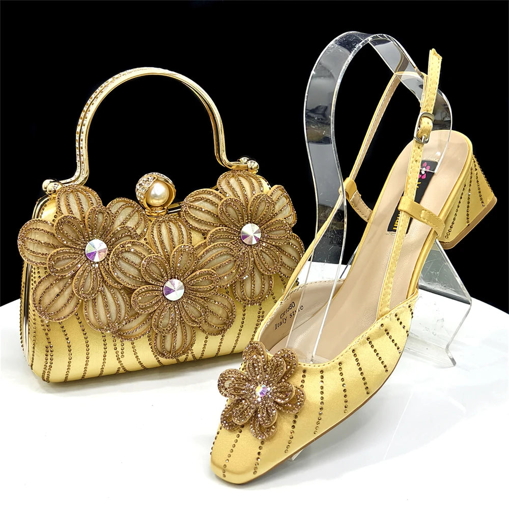 Venus Chan Italian Fashion Women's Elegant Orange Heels & Rhinestone Clutch Bag Set – Perfect for Parties and Special Occasions