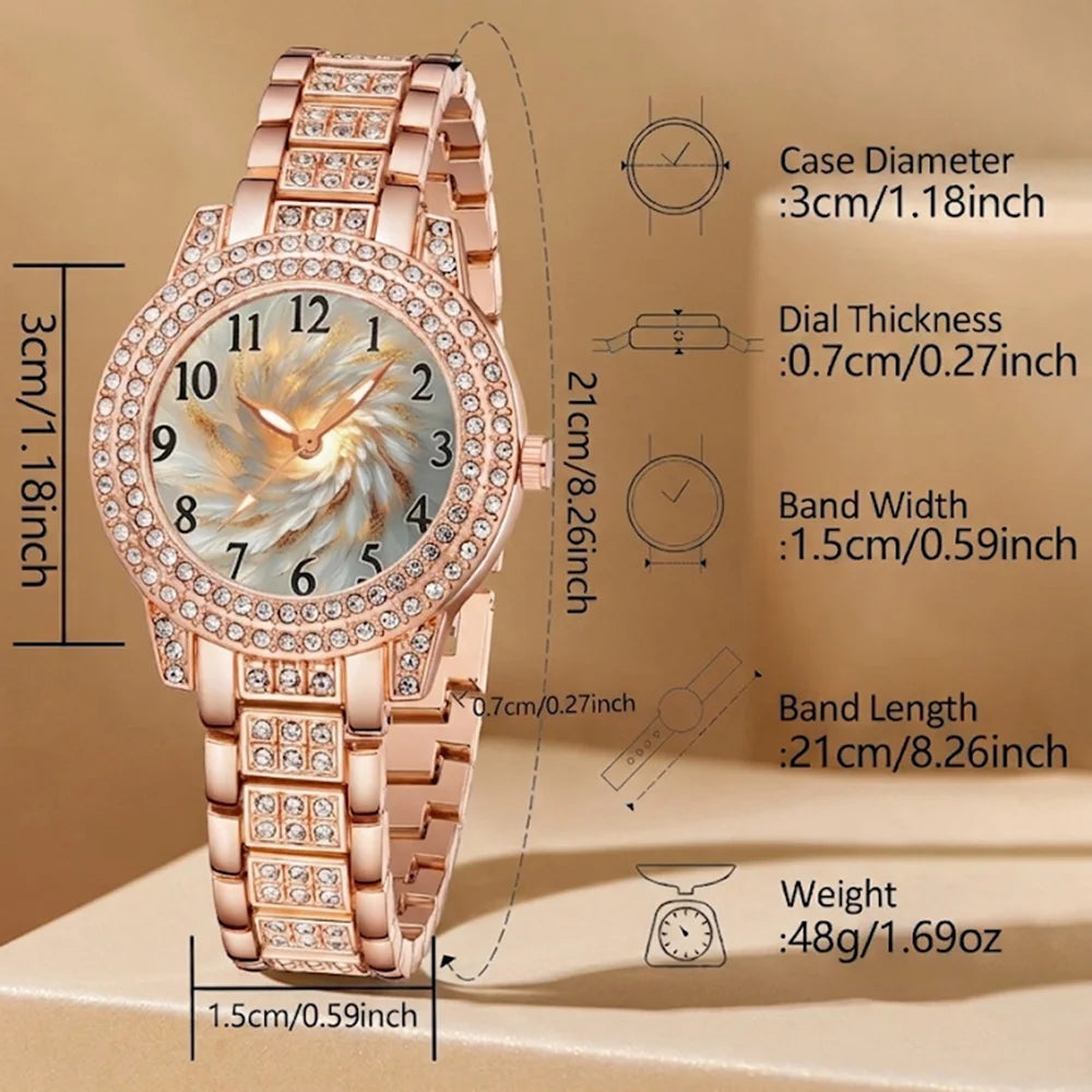 5Pcs/Set Unisex Jewelry Watches Women's Wristwatch Accessories Rose Gold Fashion Business Elegant Trendy Classic Exquisite Retro Light Luxury Rhinestone Luxury Bracelet Watch Set Y2K Suitable for Travel, Vacation, Parties, Da