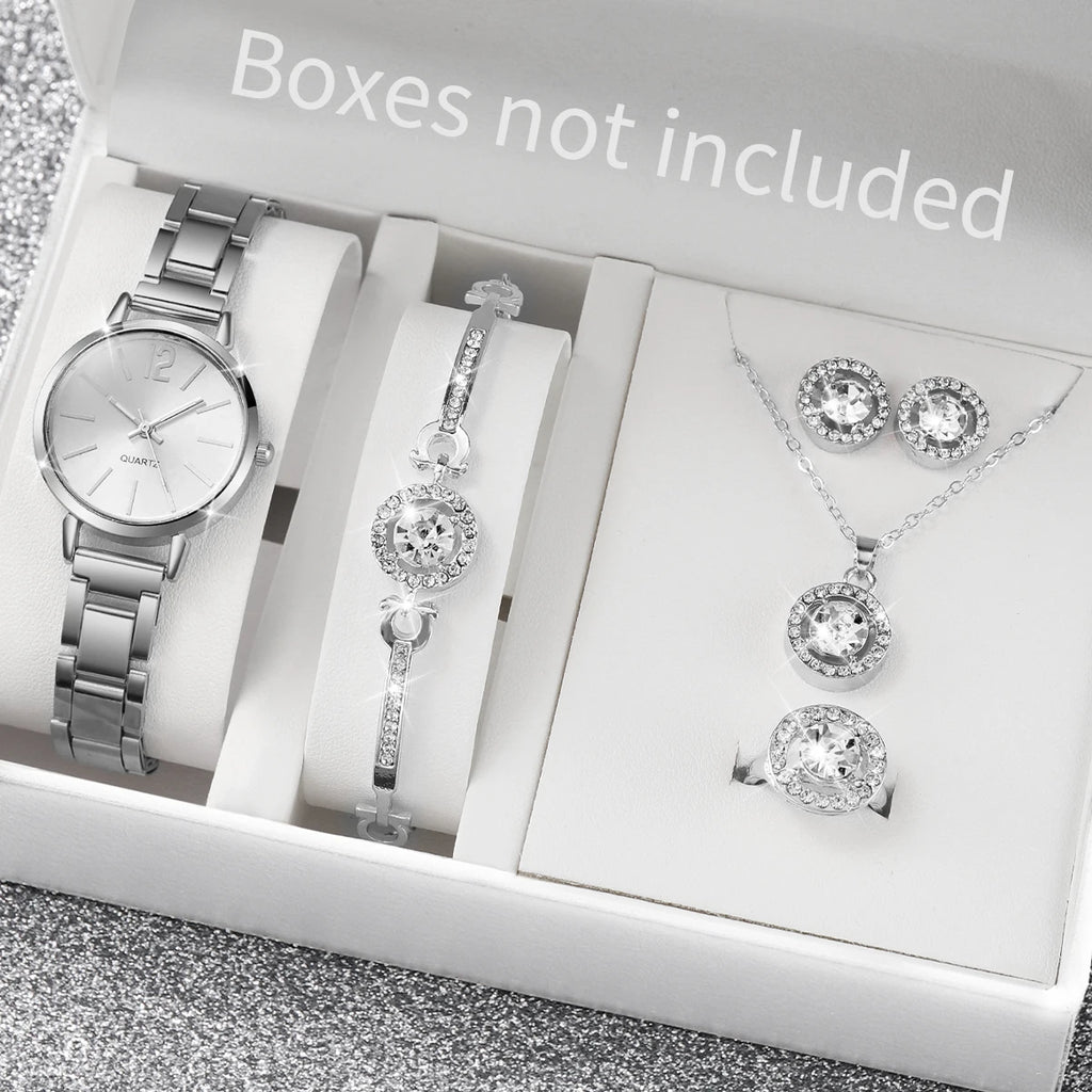 6PCS/Set Fashion Women Watches Luxury Analog Quartz Watch for Women Rhinestone Jewelry Set Reloj Mujer Girls Clock（Without Box）