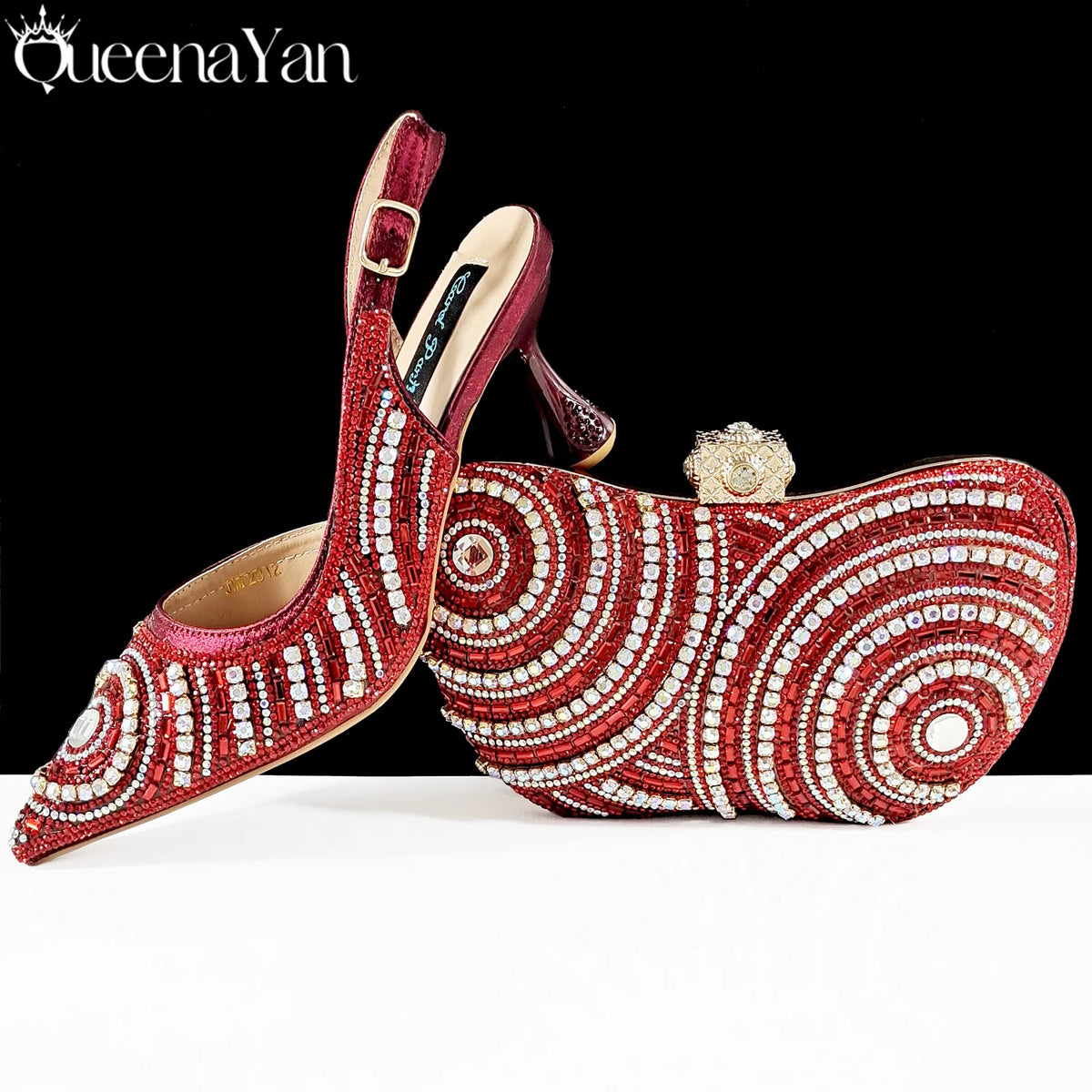 Queena Yan Nigerian Party Shoes Only shoes OR with bag set in Green  High Heel, Elegant Matching for Weddings & Special Occa