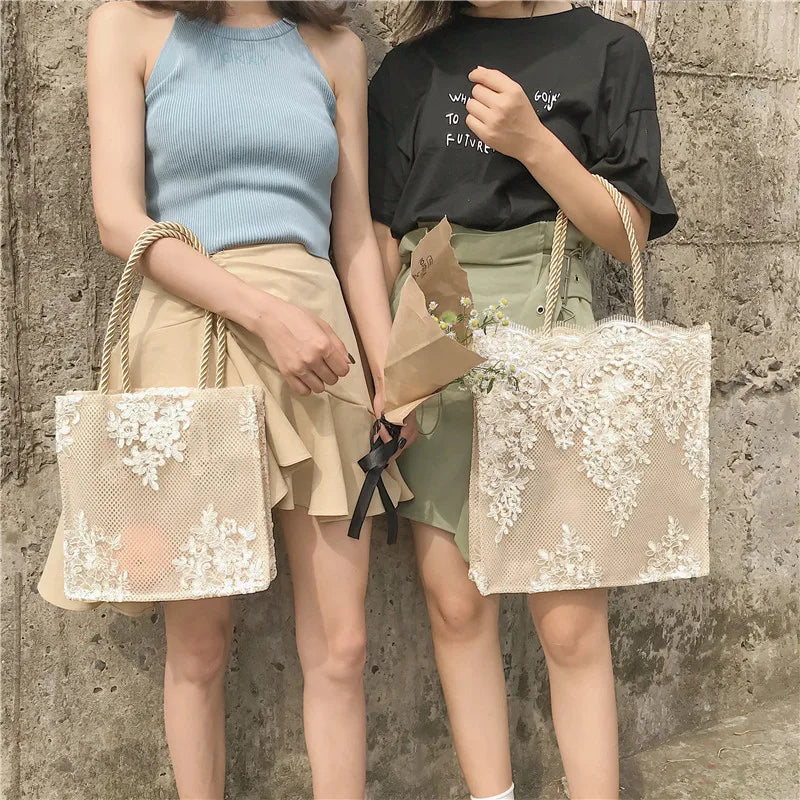 Chic Summer Light Bags Fashion Party Wedding Bags Ivory White Lace Bag Women Purses Handbag Totes Shoulder Female Bride