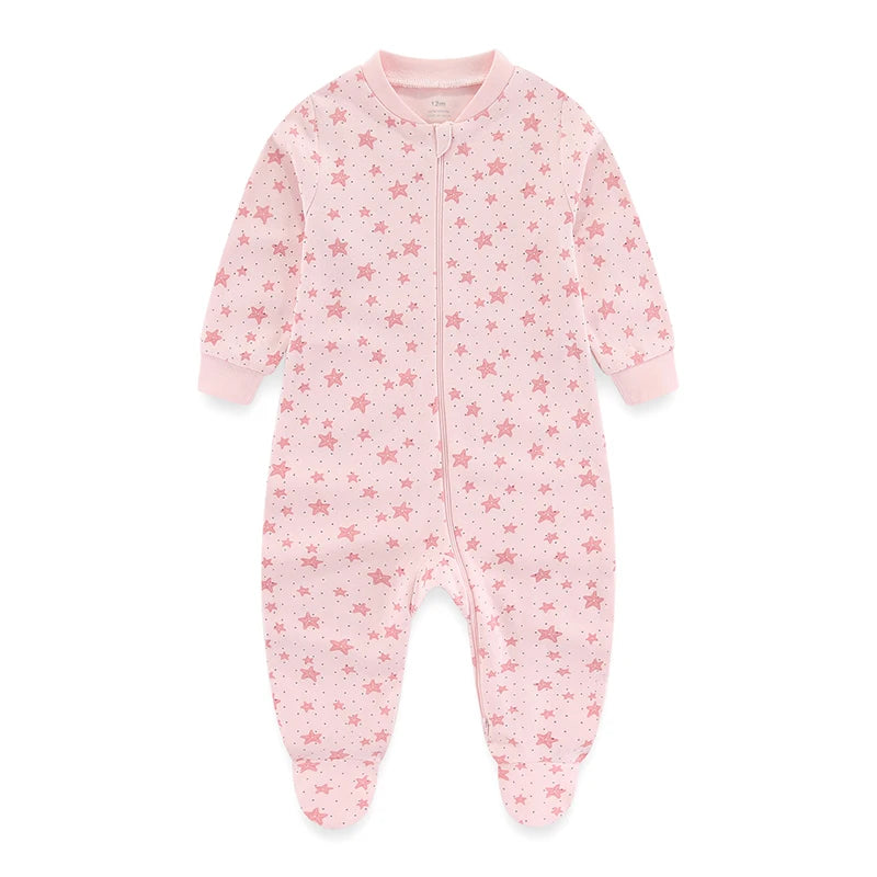 Kiddiezoom 0-12Months Cartoon 1/2 Pieces Long Sleeve Zipper Baby Boys Girl Romper 100%Cotton Soft newborn Jumpsuits