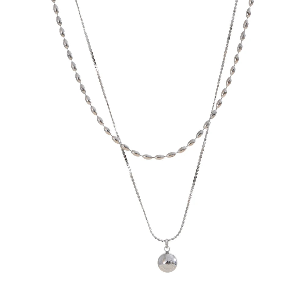Yhpup Popular Stainless Steel Double Layer Chain Overlay Necklace Drop Beads Daily Arrivals Jewelry Water Resistant