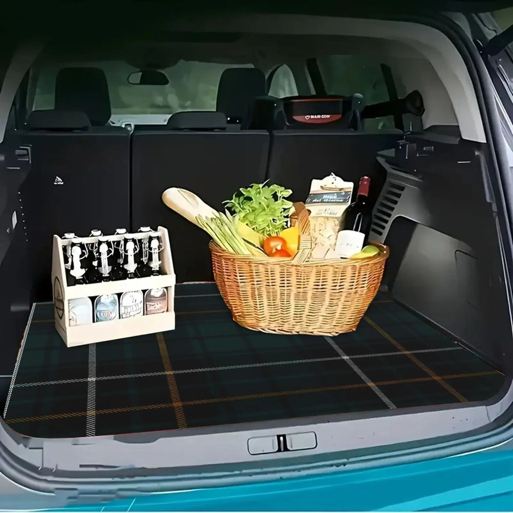 Macalpine Scottish Tartan Car Mat - Easy to Clean Cargo Liner Featuring a Green And Brown Plaid Pattern, Suitable for Large Dogs