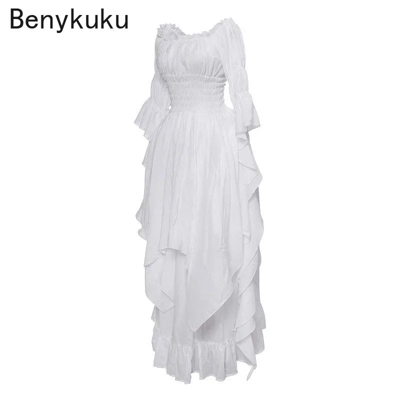 White Victorian Medieval Renaissance Long Dress Plus Size Women Cosplay Halloween Costume Princess Gown Vintage Gothic Dresses