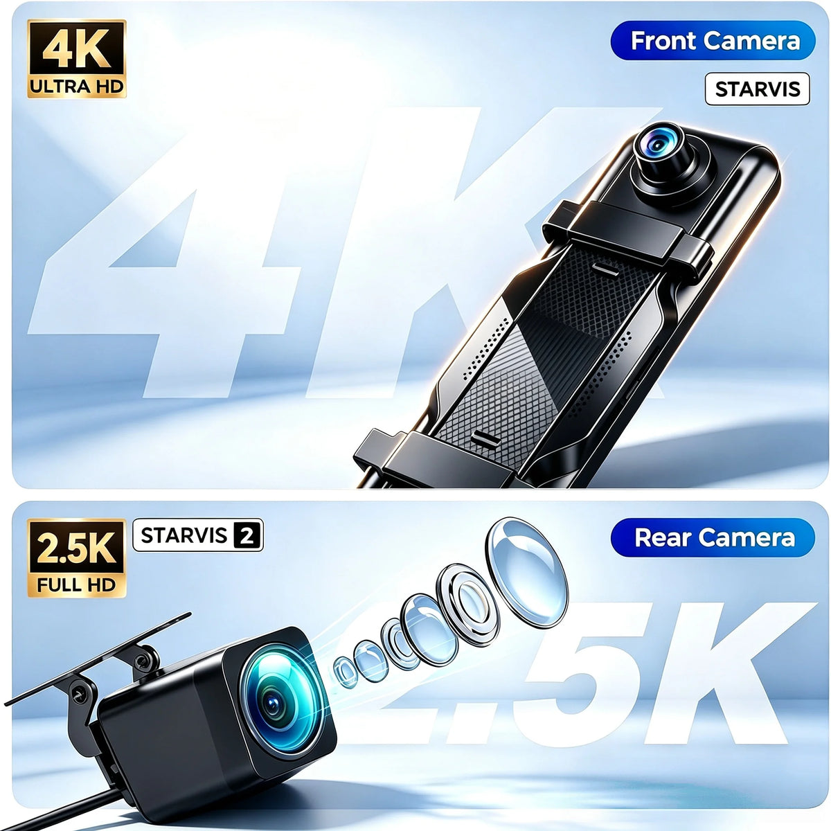 4K+2.5K Mirror Dash Cam with Front IMX678 & Rear, 10" Rear View Mirror Camera, 170° Wide-Angle, Reversing Aid, G-sensor, Looped Recording, Night Vision, 5.8GHz WiFi, External GPS, ADAS & BSD & LCA, 64G TF Card, X10 Pro Max