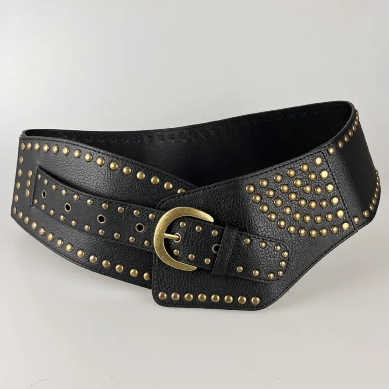 Y2K Harajuku High Street Personality Rivet Decoration Wide Belts For Women Vintage Punk Spice Girl Waistband Cinturones De Mujer