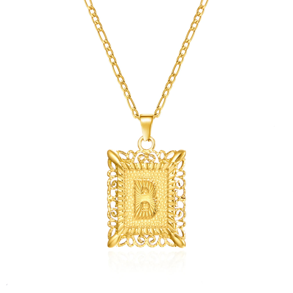 Stainless Steel Initial Letter Necklace For Women Men 2025 New Stylish Square Pendant Necklace Birthday Party Jewelry Gifts