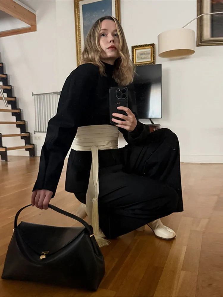 Women's Layered Tassel Long Sash Belt Pleated Wide Wrap Waist Sash Decorative Waistband Autumn Winter Suits Coat Dress Accessory
