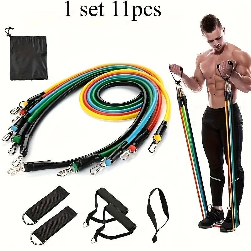 11pcs TPE Resistance Band Set Fitness Band Pull Rope Elastic Training Band With Door Anchor Handles Carry Bag Legs Ankle Straps
