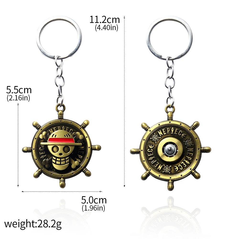 One Piece Luffy Straw Hat Keychain Rotatable Zoro Skull Metal Pendant Role-Playing Decorative Accessories Fan Jewelry Gift
