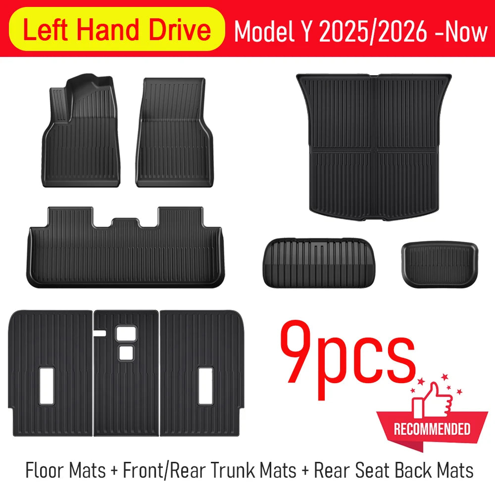 Car Floor Mats for Tesla Model Y Juniper 2025 2026 Front Rear Trunk Mat Non-Slip Cargo Liner Backrest Pads Left Right Hand Drive