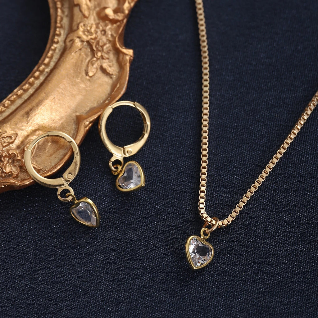 3 Pcs Heart Pendant Jewelry Set Of Earring Pendant Necklace For Women Exquisite Fashion Rhinestone Double Heart Jewelry Set Gift