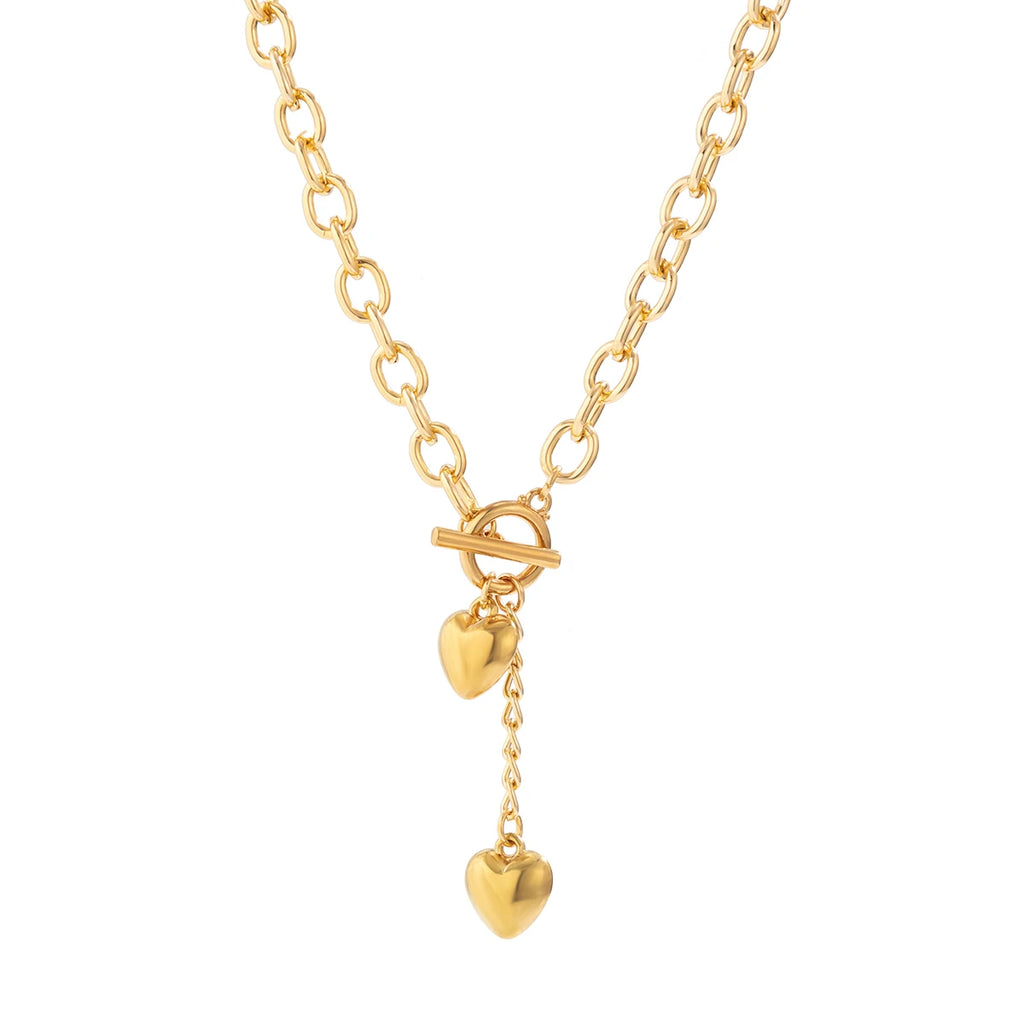 IngeSight.Z Retro Metal Heart Pendant Long Cross Chain Necklace for Women Punk Gold Color OT Buckle Choker Necklace