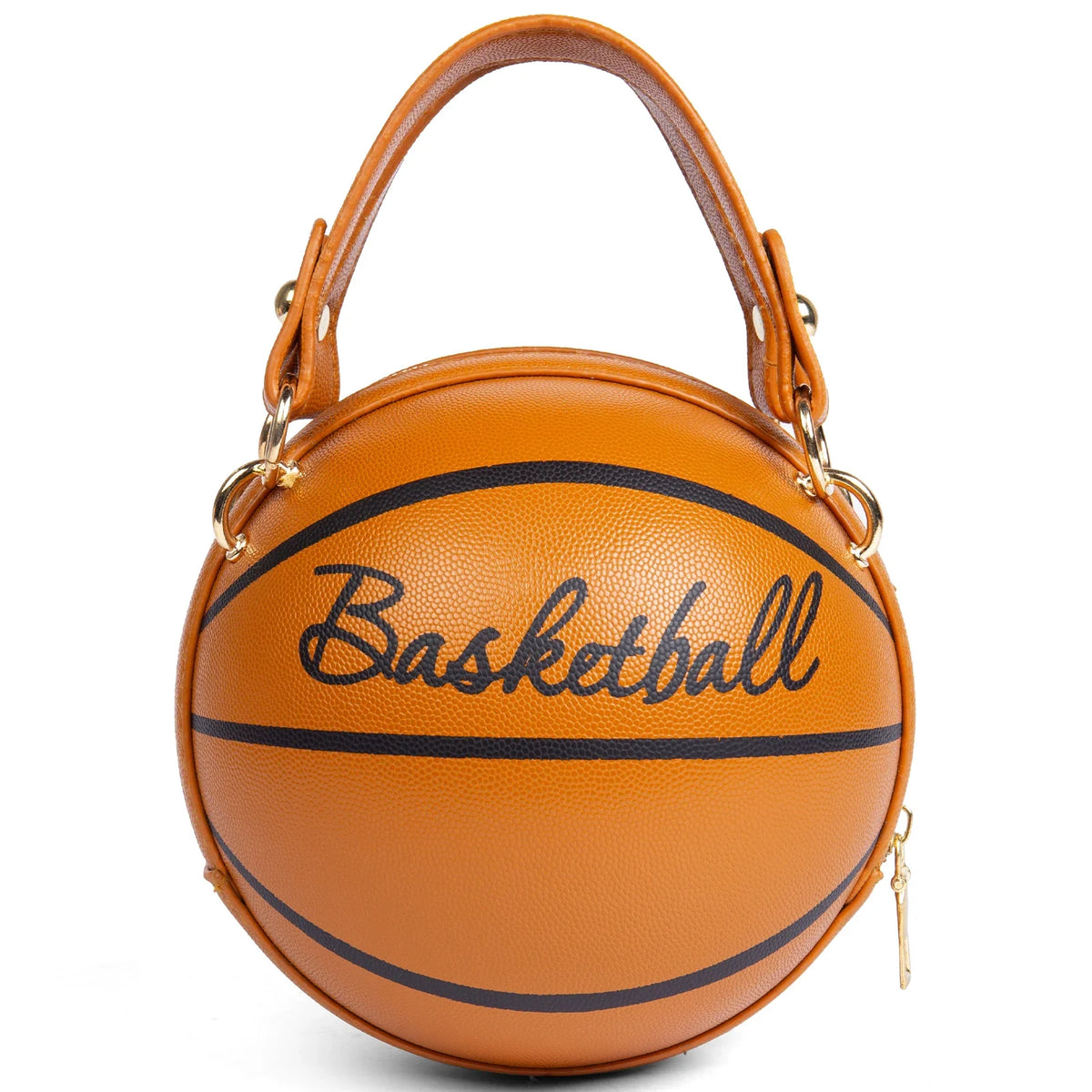 Basketball Shaped Crossbody Bag, Trendy Chain Shoulder Bag, PU Leather Top Handle Circle Purse handbags  women bag