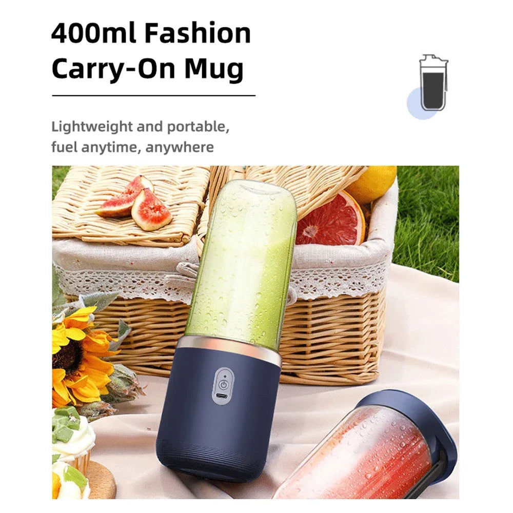 Electric Juicer Cup 2 Cups For Travel 6 Blades Portable Juicer Mixer Usb Charge Fresh Fruit Juice Personal Blender Smoothie