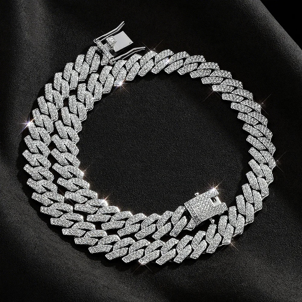 Fashion Hip Hop Square 14MM Cuban Link Necklace Men Gold Color Women Rhinestone Iced Out Cuban Chain Punk Jewelry Necklaces Gift