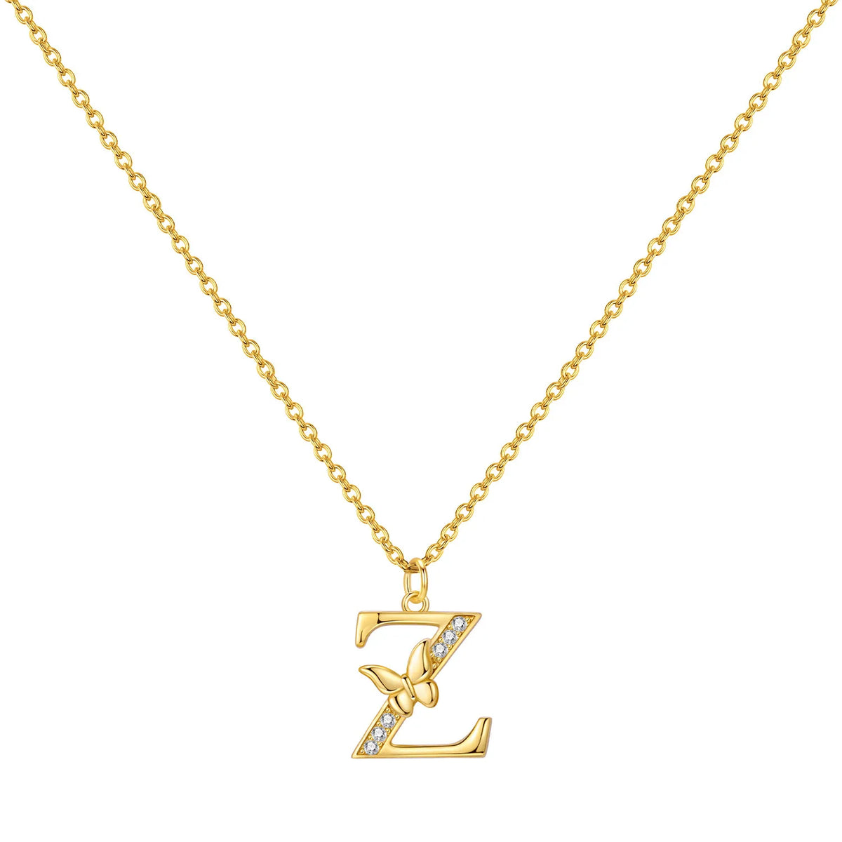 Original 925 Sterling Silver 18K Gold Zircon Butterfly A-Z 26 Letter Y-shaped Chain Necklace For Women Commemorate Jewelry Gift