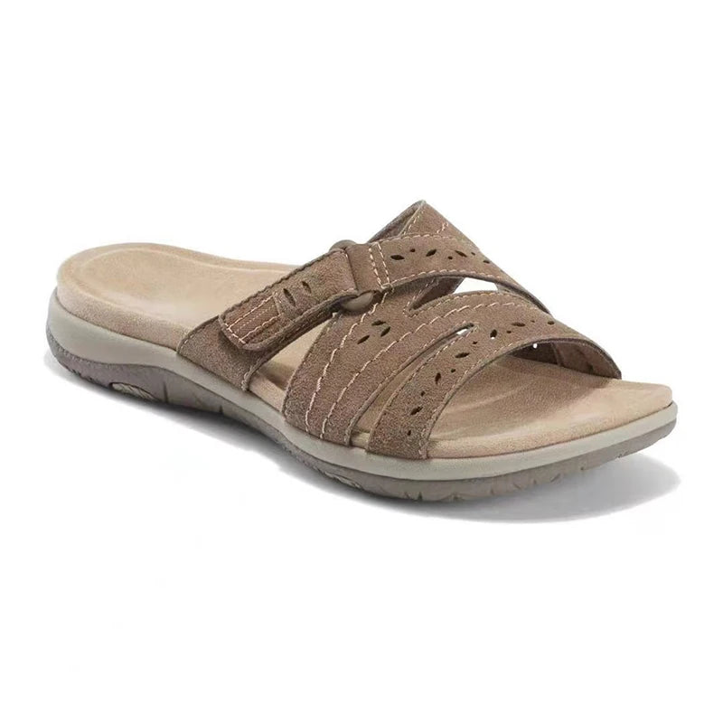 Women's Sandals,Summer Woman Orthopedic Comfy Premium Round Toe Sandals Hollow Out Hook-And-Loop Design,Flat Shoes Sandalias