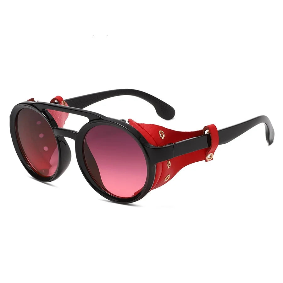 Retro Sunglasses Men Women Leather Round Glasses Vintage Goggles Anti Wind Outdoors Sports Sun Glasses UV400