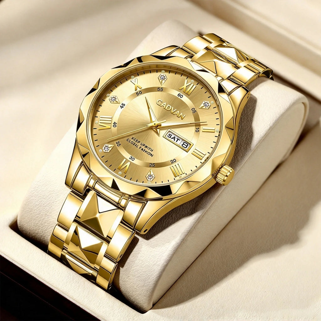 CADVAN Men's Luxury Steel Strap Watch, Electronic Movement, Casual Business Minimalist Style, Men's Watch Gift - Boxed