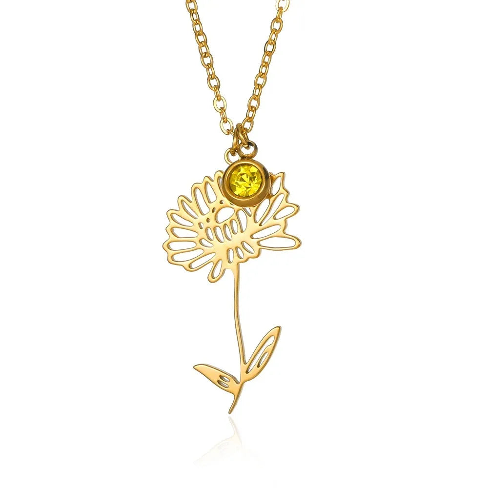 Rose Flower Necklace For Women Gold Color Tulip Flower Pendant Stainless Steel Chain Necklace Wedding Jewelry Birthday Gift