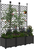 Plastic Planter Box w/ Trellis Rack 5.25FT Tall Raised Garden Bed Drainage for Outdoor Balcony Patio Flower Vegetable Planting