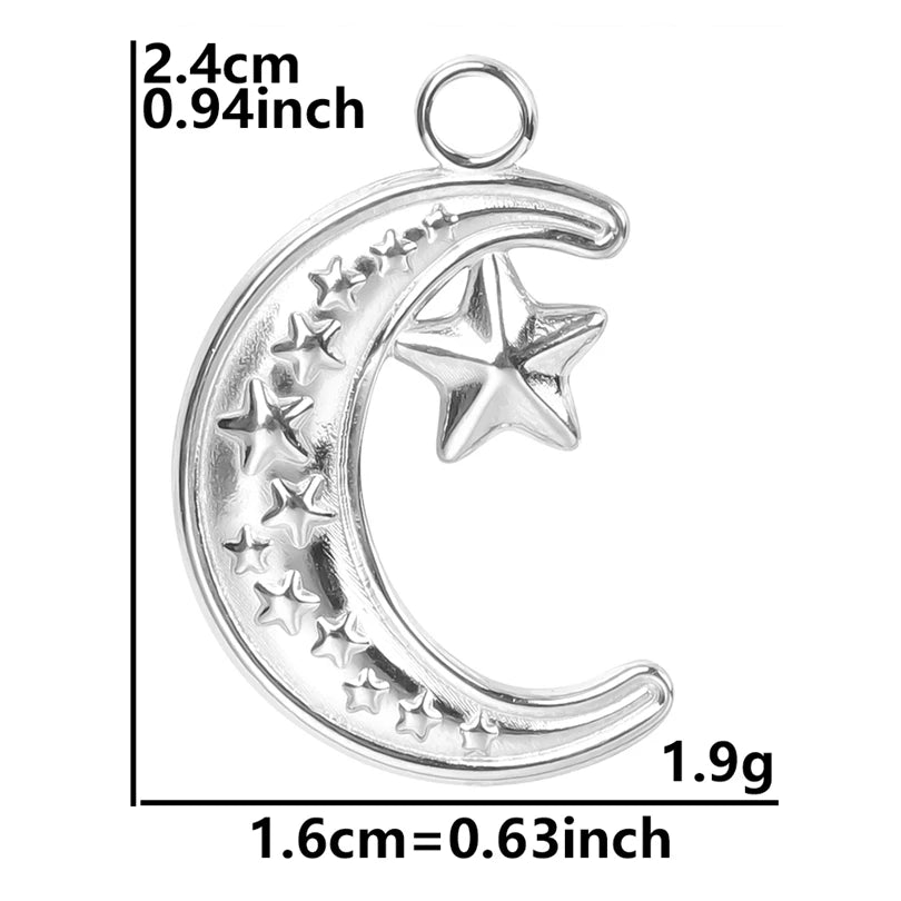 10pcs/lot Stainless Steel Crescent Moon Sun Pendants Moon Girl Friendship Mushroom Forest Charms Jewelry Making Findings No Fade