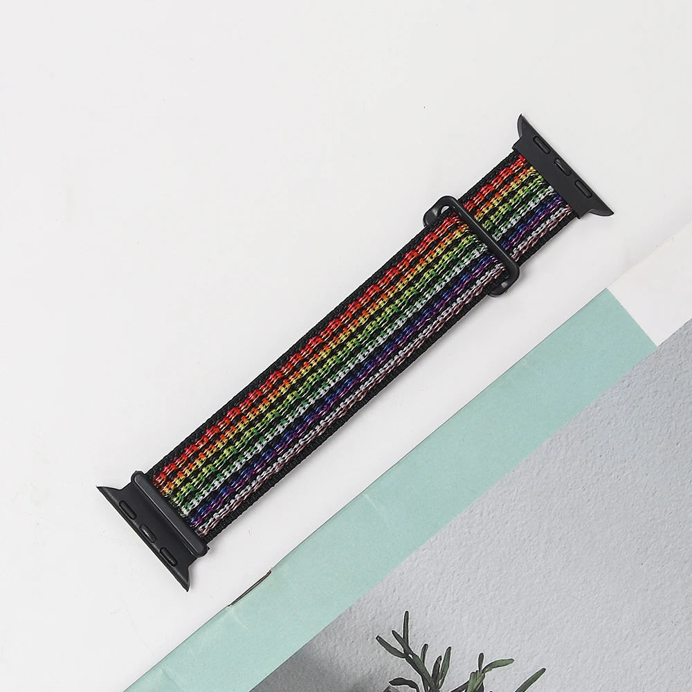 Nylon Strap For Apple Watch Band Ultra 2 49mm 45mm 41mm 44mm 42mm 38mm Adjustable Elastic Bracelet For iWatch Series 9 8 7 6 5 4