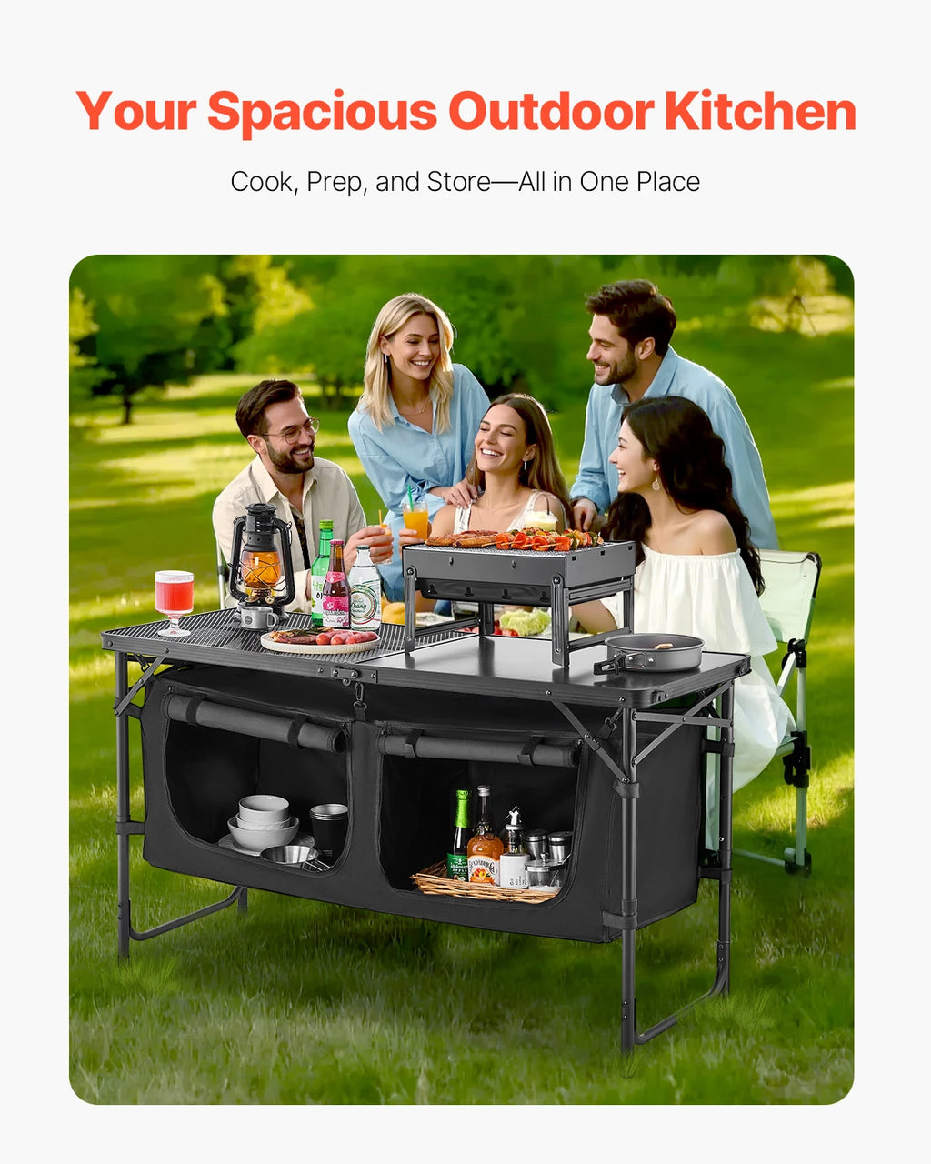 SucceBuy Camping Kitchen Table Outdoor Cooking Table Aluminum Lightweight Portable Cook Station for BBQ Party Picnic RV Travel