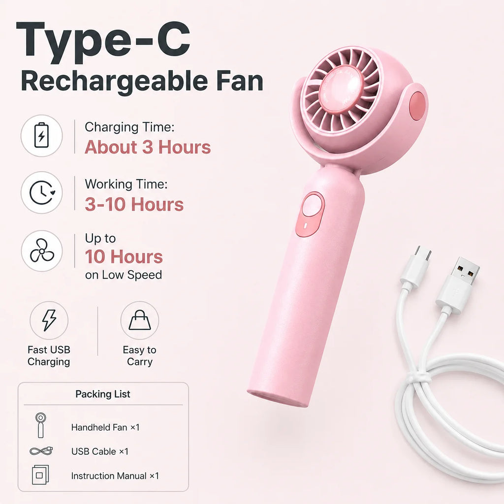 Portable Handheld Fan, Foldable Turbo Mini Fan with Strong Wind, Ultra Quiet Personal Cooling for Travel Office Outdoor, Cherry Blossom Pink