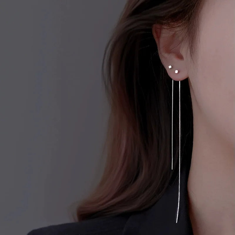 New 925 Sterling Silver Minimalist Square Earrings With Long Earrings Tassel Earrings Luxurious Wedding Jewelry Bridesmaid Gift