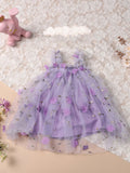 Toddler Baby Tutu Dress Sleeveless Embroidery Lavender Floral Print Tulle Dress Little Girl Princess Dresses And Flower Headband