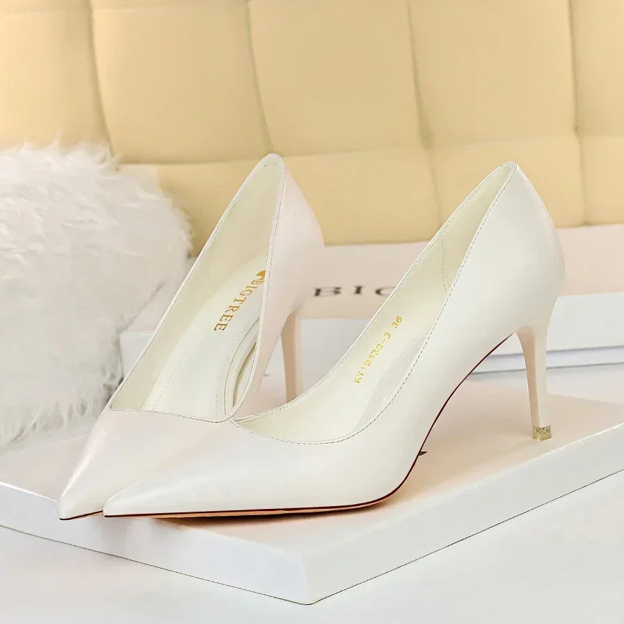 Woman Fashion Career Formal 7.5cm 10.5cm High Heels Colorful Shoes Lady Sweet Blue Yellow Wedding Scarpins Pumps Plus Size 34-43