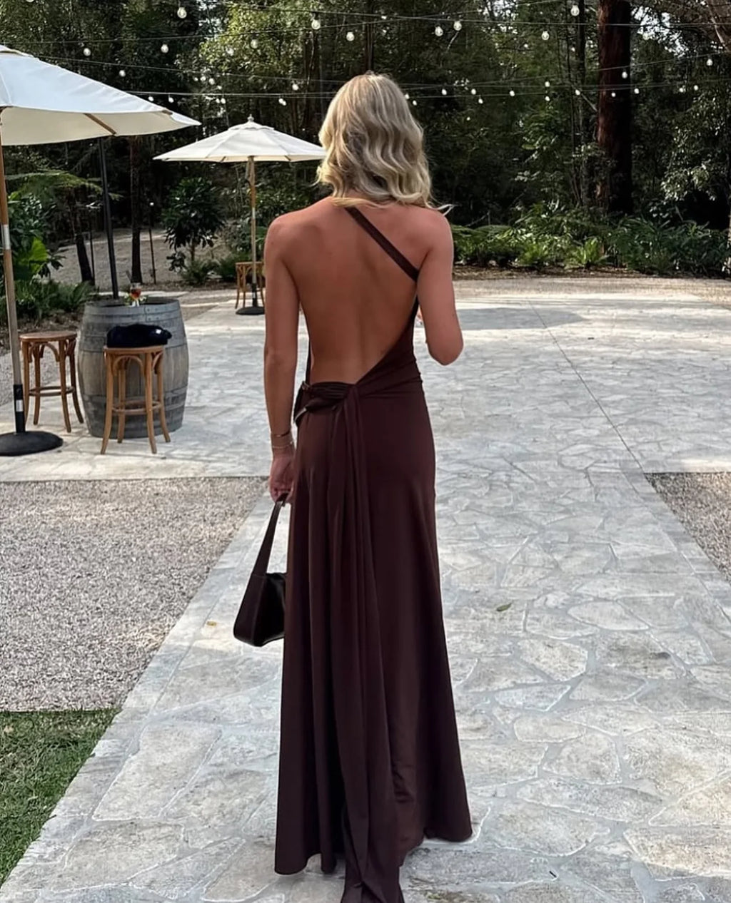 Brown One Shoulder Backless Long Dress Sexy Women's Draped Casual Maxi Dresses Summer Evening Party Wedding Guest Cocktail Black