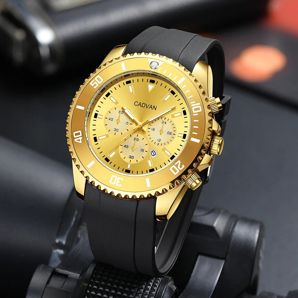 CADVAN Fashion Business Sports Men's Watch with Durable Silicone Strap, Calendar Display, Comes with Gift Box Shipping
