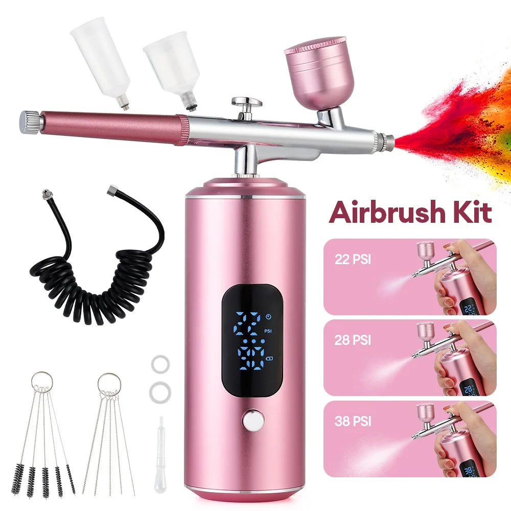 Rechargeable Wireless Airbrush Kit with Compressor Paint Spray Gun for Makeup Nail Art Cake Hair Dye Barber Face Beauty