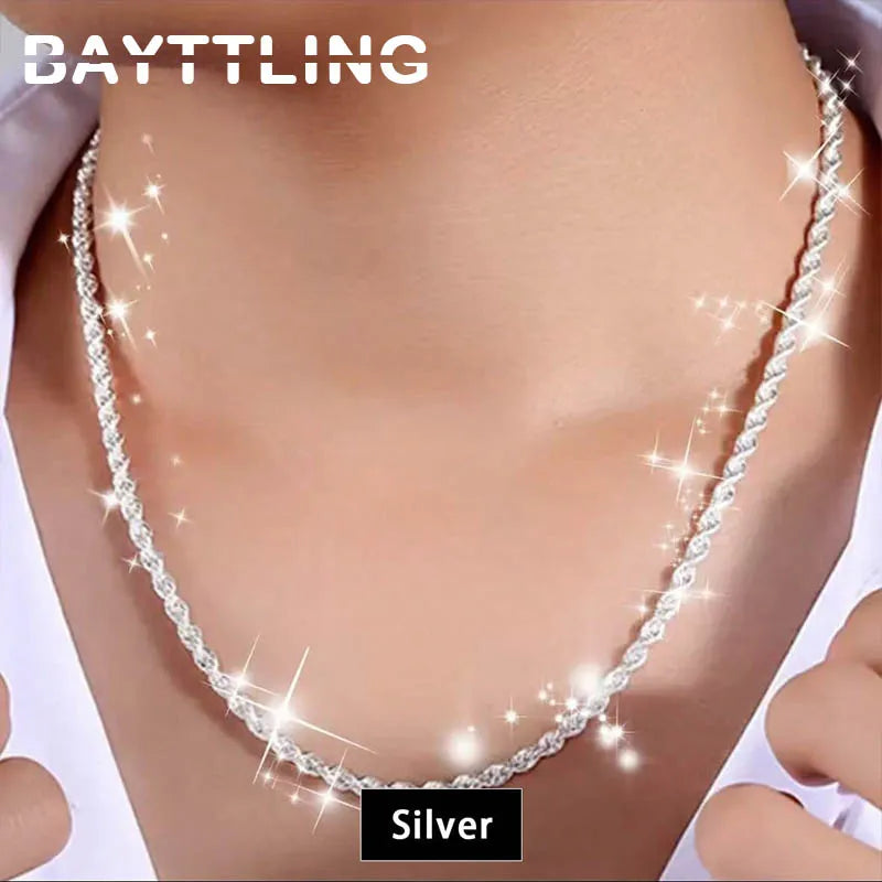 925 sterling silver 4mm rope chain necklace for couples, men and women, 40-60cm necklace, wedding and party jewelry
