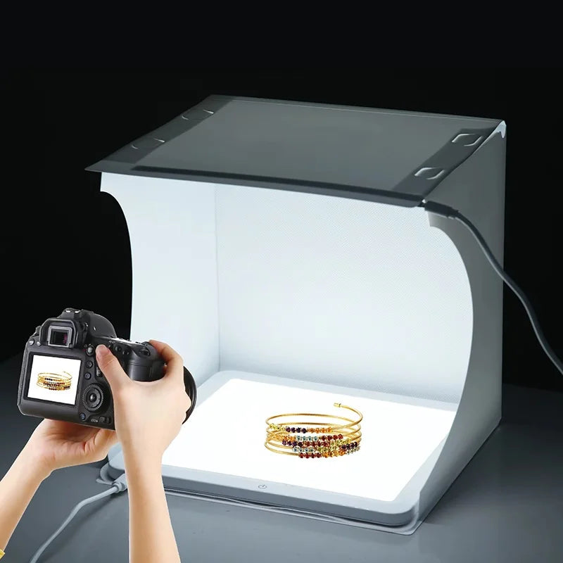 20cm Portable Photobox Photography Folding LED Light Room Photo Studio Light Tent Soft Box With 6 Color Backdrop For DSLR Camera