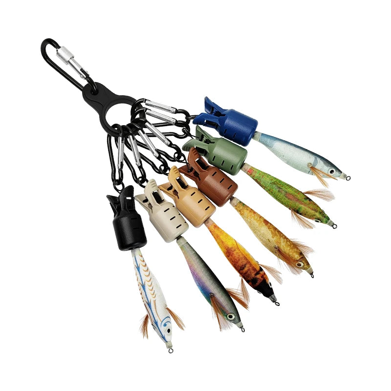 New Squid Jig Bait Protector Kit Size M 6pcs Webfoot Octopus Egi Hooks Cover Cuttlefish Umbrella Lure Cap with Carabiner
