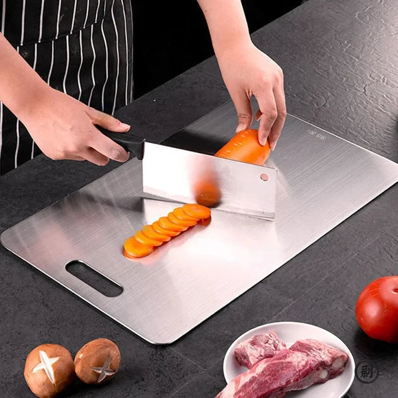 304 Stainless Steel Cutting Board Double Sided, Thickened Kitchen Chopping Block for Meat Vegetable Dough