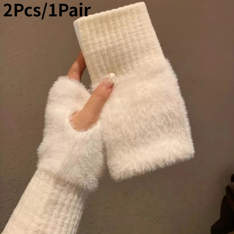 Women's Long Fleece Winter Gloves, Soft Warm Hand Warmer with Elastic Cuffs, Comfortable Cold Weather, Outdoor & Casual Wear