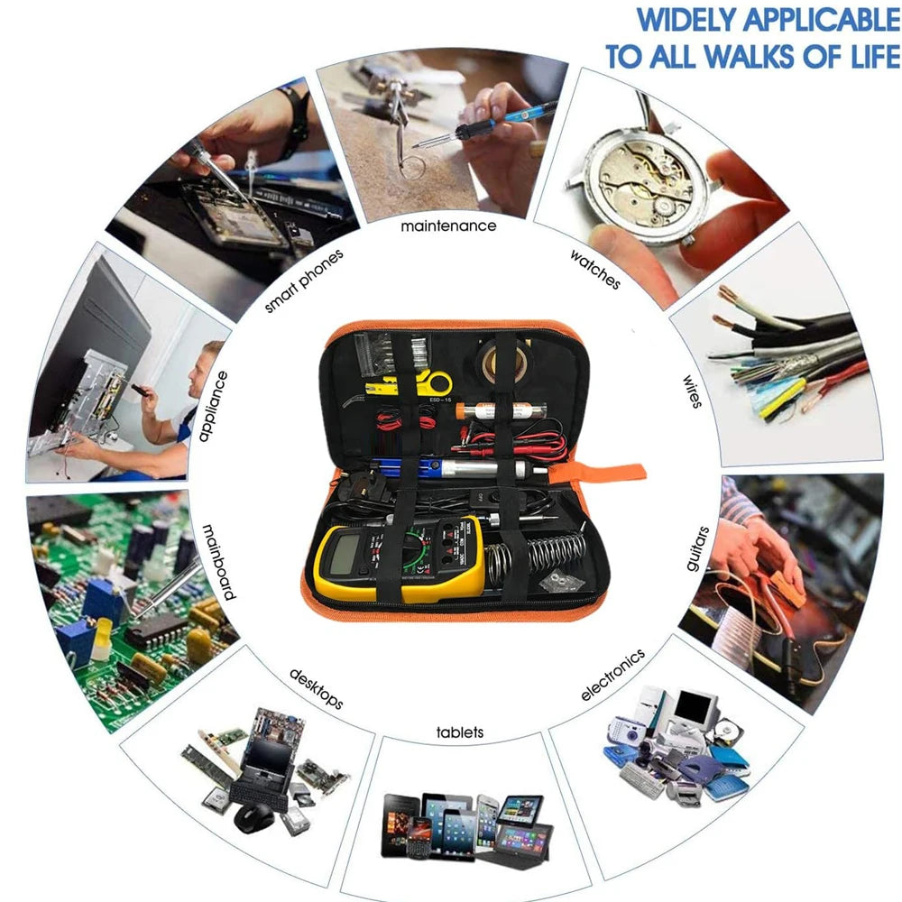 NEW Soldering Iron Kit Welding Tool (908-02:16-IN-1)(908-06:20-IN-1 With Digital Multimeter) 5 Extra Tips EU/US Plug 60W