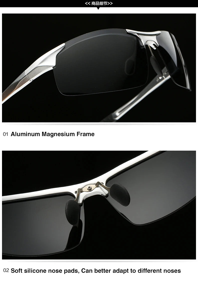 AORON Driving Polarized Sunglasses Men Aluminum Magnesium Frame Sport Sun Glasses Driver Sunglass UV400 Anti-Glare