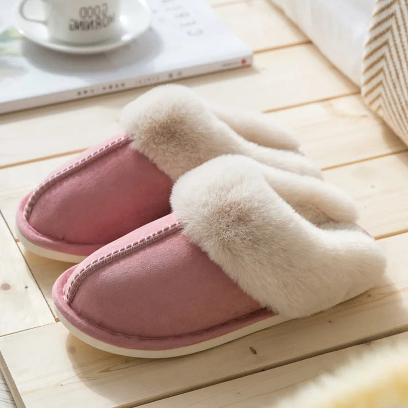 Plus Size 36-47 Women Slippers Furry Winter Warm Home Shoes Men Couples house floor slides Slip On Footwear Comfortable soft