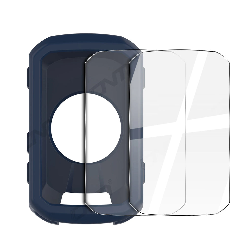 2-in-1 Kit: Silicone Case & 2 Tempered Glass for Garmin Edge 550/850 GPS Bike Computer, Protective Cover + Dual Screen Guards